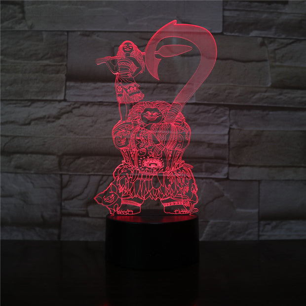 Moana Maui Moive Figure Decorative 3D Night Lamp USB Battery Nightlight LED Night light Kids Children Bedroom Decor Best Gift