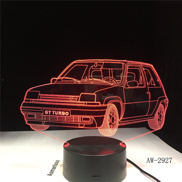 GT Turbo Touch USB Indoor Lighting Car Shape Small Night Light Novelty led 3D Visual Night Light 7 Colors Desk Lamp AW-2927