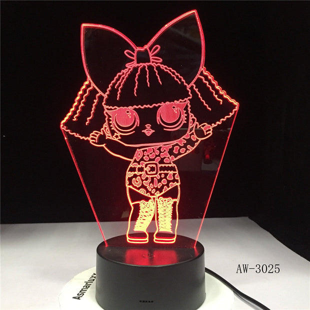 Little Girl 3D Led Kid Bedside Lighting Decor NightLight Cartoon Characters Gifts Table Lamp 7 Color Change Usb Light AW-3025