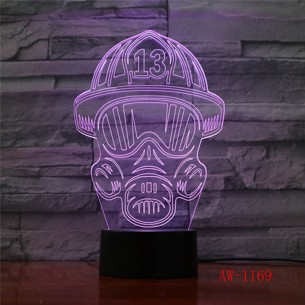 LED 3D Fireman Mask Modeling USB Night Lights Creative Firefighter Table Lamp Home Decor 7 Colors Changing Gifts AW-1169