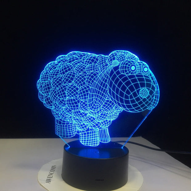 Cute Sheep Cartoon 7 Colors Changing 3D Visual NightLight Acrylic Table Lamp Led Cartoon Lighting Fixture Kids Gifts Home Decor