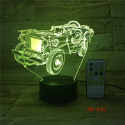 3D Dynamic Tractor Car Vehicle 7 Colors Changing USB Desk Table Lamp Remote Touch Base Kids Birthday Xmas Toy Car Gift AW-634