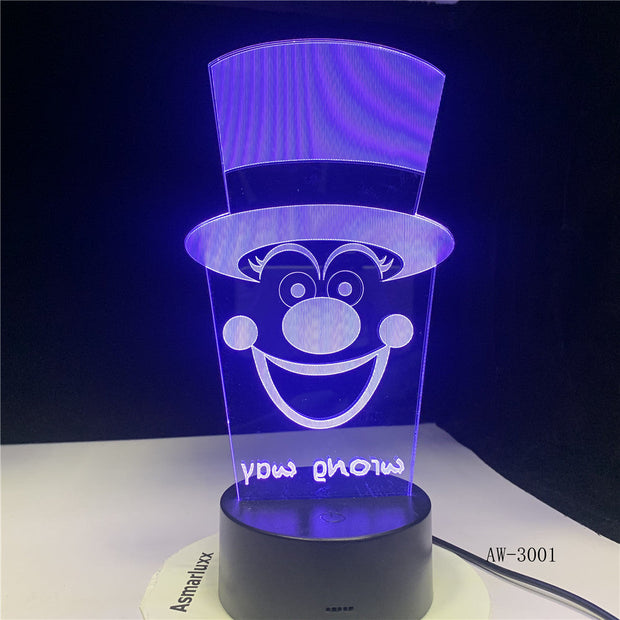 Creative Gifts Clown lamp 3D illusion LED Table lamp LED 7 Color changing USB Kids Bedroom Room Decoration Luminaria AW-3001