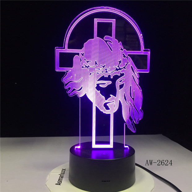 Shepherd Psalm Jesus Christ Cross Usb 3d Led Night Light Gifts Desk Crucifix Table Lamp Bedroom The Lord Is My Shepherd AW-2624
