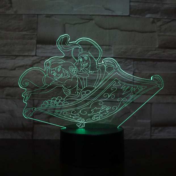 Aladdin Prince Princess Jasminess 3d Led Lamp Office Room Decoration Girl Kids Bedroom Nightlight Child Birthday Night Light