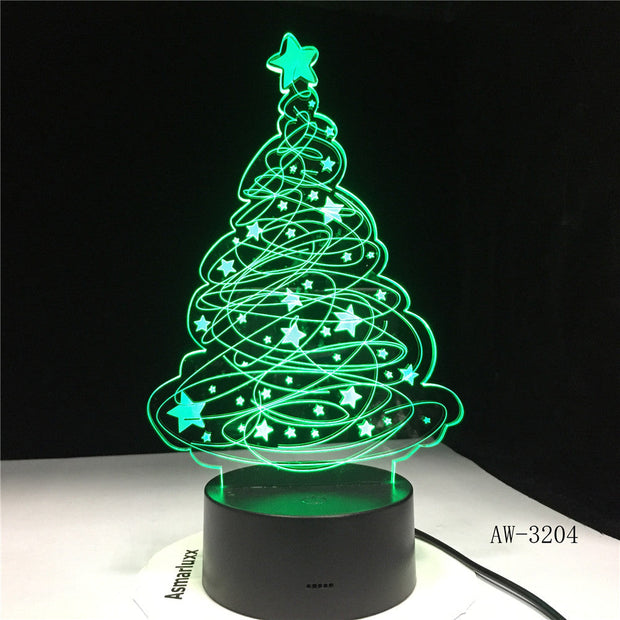 3D Effect LED Table Lamp Christmas Tree USB Powered Night Light Table Light for Home Bar Cafe Office Restaurant Choice AW-3204