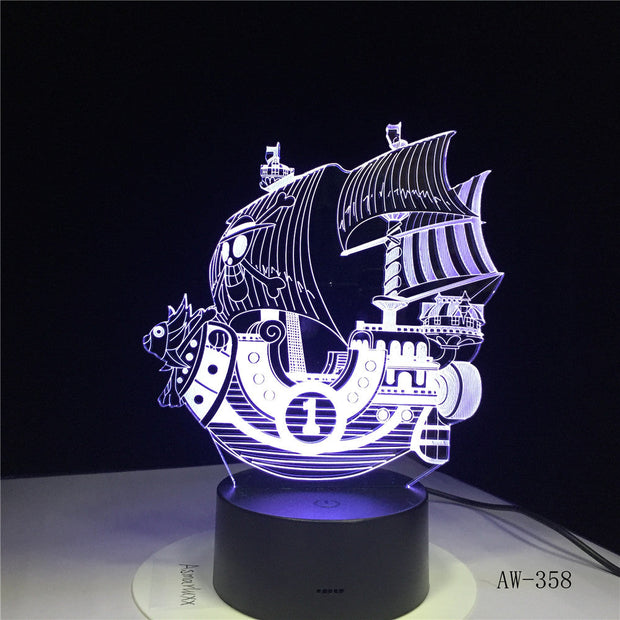 The Pirates Boat Ship LED 3D Night Light Acrylic 7 Color Changing USB 3D Table Lamp Illusion Baby Sleeping Lamp AW-358