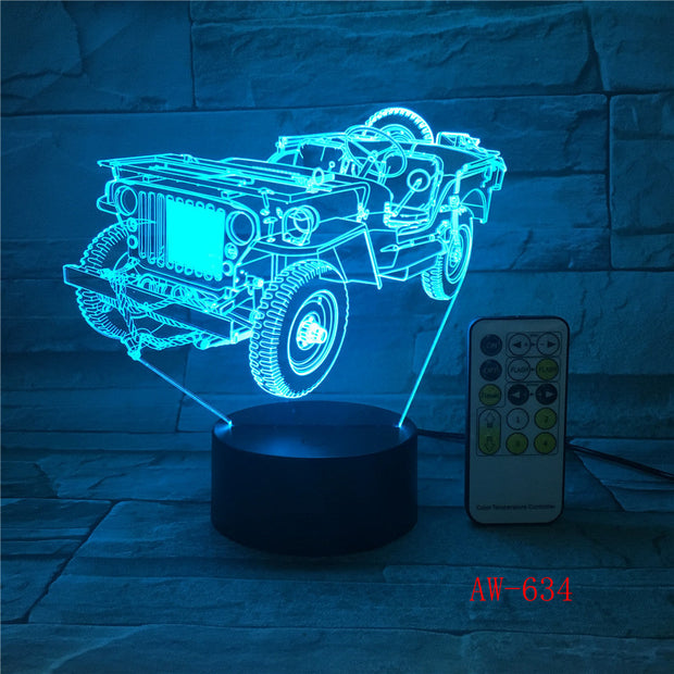 3D Dynamic Tractor Car Vehicle 7 Colors Changing USB Desk Table Lamp Remote Touch Base Kids Birthday Xmas Toy Car Gift AW-634