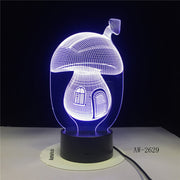3D Cartoon Cute Fairy Tale Mushroom House 7 Colors illusion LED Night Lights Mood Lamp Lighting Toy Gifts Drop Ship AW-2629