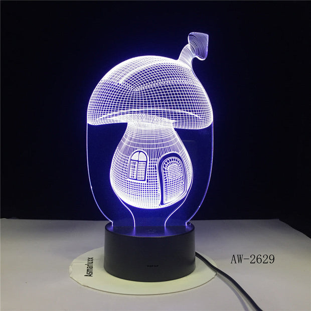 3D Cartoon Cute Fairy Tale Mushroom House 7 Colors illusion LED Night Lights Mood Lamp Lighting Toy Gifts Drop Ship AW-2629