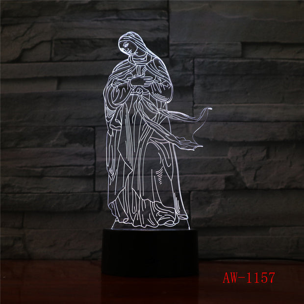3D Acrylic LED Night Lights Illusion Jesus Christ Optical Lamps Lighting Inshallah Christian God USB Touch Luminous AW-1157