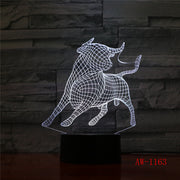 Bullfighting LED Night Light 3D Illusion 7 Color Changing Decorative Light Gift Animals Desk Night Lamp Cattle AW-1163