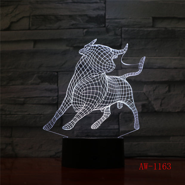 Bullfighting LED Night Light 3D Illusion 7 Color Changing Decorative Light Gift Animals Desk Night Lamp Cattle AW-1163