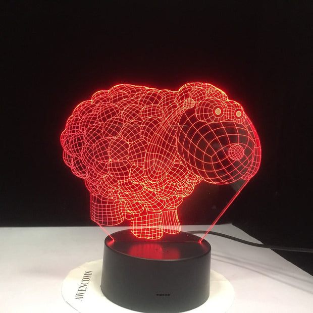 Cute Sheep Cartoon 7 Colors Changing 3D Visual NightLight Acrylic Table Lamp Led Cartoon Lighting Fixture Kids Gifts Home Decor