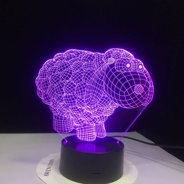 Cute Sheep Cartoon 7 Colors Changing 3D Visual NightLight Acrylic Table Lamp Led Cartoon Lighting Fixture Kids Gifts Home Decor