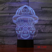 LED 3D Fireman Mask Modeling USB Night Lights Creative Firefighter Table Lamp Home Decor 7 Colors Changing Gifts AW-1169