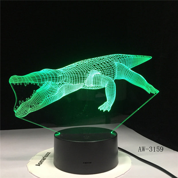 Crocodile Led 3d Night Light Bulbing Usb 3d Night Light Baby Christmas Kids Gif Children Bedroom Atmosphere Table Lamp AW-3159
