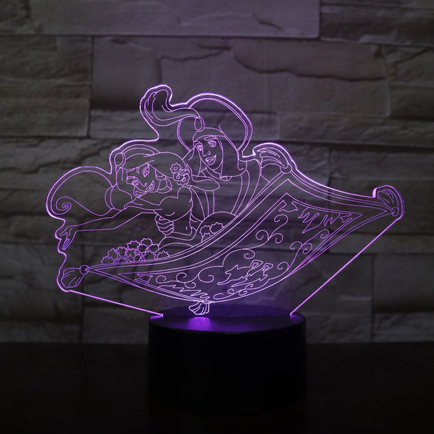 Aladdin Prince Princess Jasminess 3d Led Lamp Office Room Decoration Girl Kids Bedroom Nightlight Child Birthday Night Light