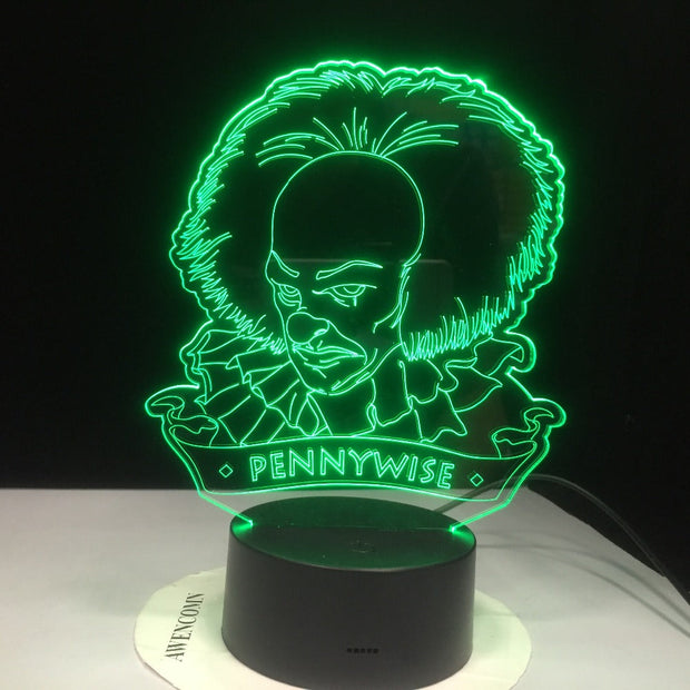 Pennywise Figure 3D Led Night Lamp for Office Room Decor Usb Battery Powered Halloween Horror Movie It Chapter One Table Lamp