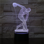 Throwing Discus 3D LED Desk lamp Bedside Sculpture Figure Touch Sensor RGB Decorative Lamp Child Kids Discobolus LED Night Light