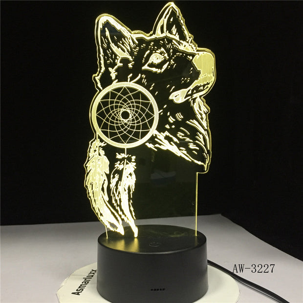 Animal Wolf Decor 3D LED Nightlights Colorful Wolf Design Table Lamp Home Decor Illusion Lights Bedroom Modern Decor AW-3227