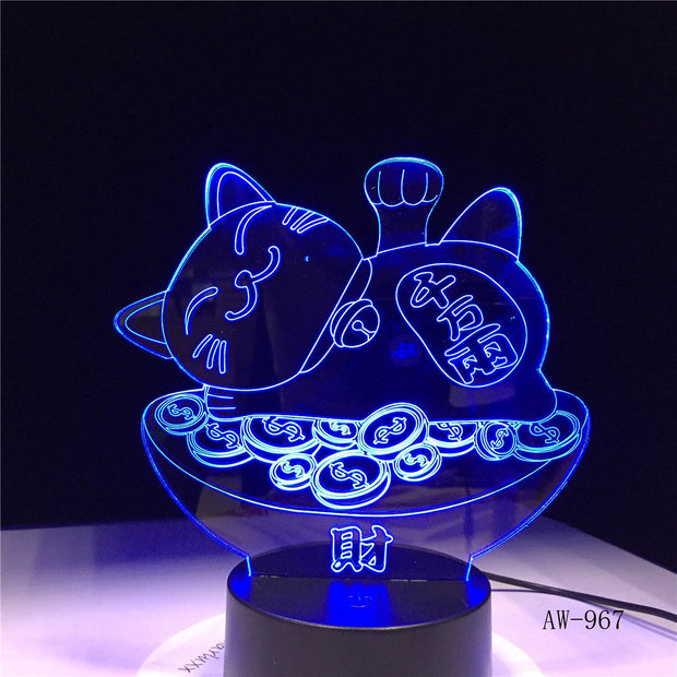 Japanese Good Fortune Treasure Cat 3D Night Lava Lamp Creative 7 Color Changing LED Light Mood Bedroom Table Decor Gift AW-967