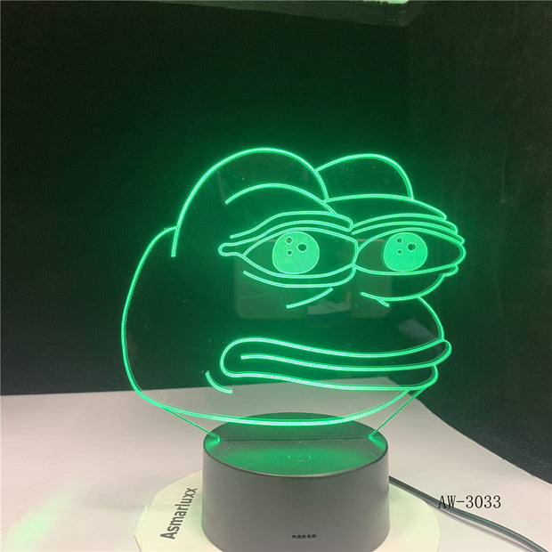 Cartoon Frog Night Lamp 3D Illusion 7 Color Changing Decorative Light Child Kids Girl Gift Desk LED Night Light Bedside AW-3033