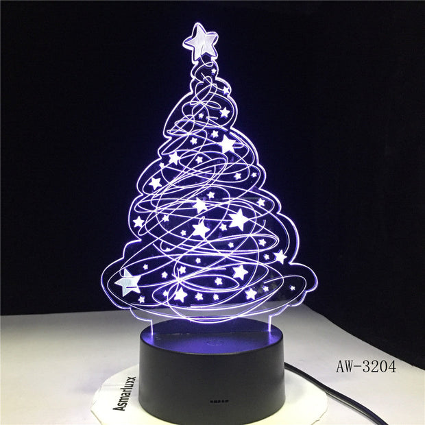 3D Effect LED Table Lamp Christmas Tree USB Powered Night Light Table Light for Home Bar Cafe Office Restaurant Choice AW-3204