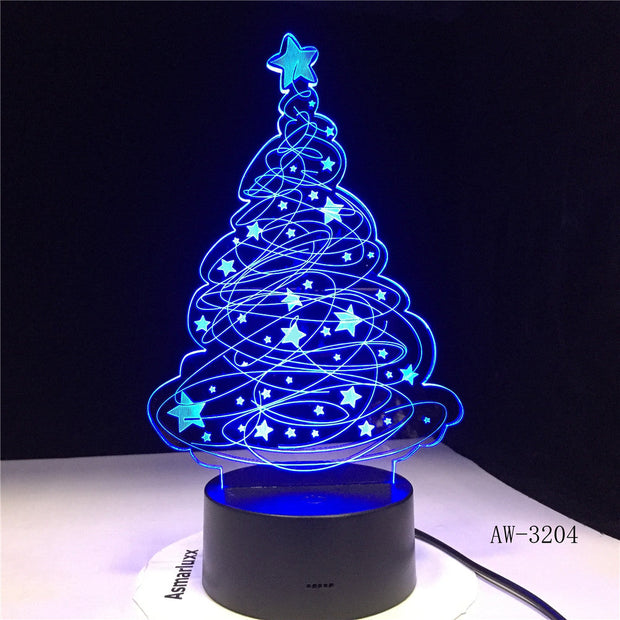 3D Effect LED Table Lamp Christmas Tree USB Powered Night Light Table Light for Home Bar Cafe Office Restaurant Choice AW-3204