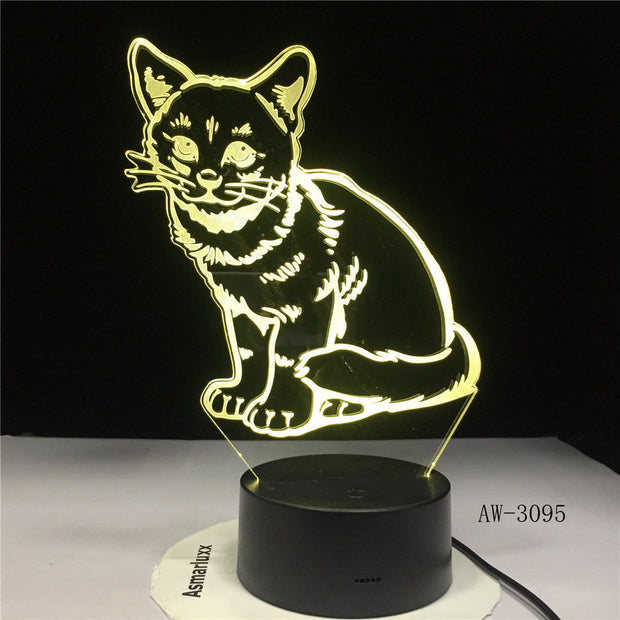 3D LED Night Light Alert Cat with 7 Colors Light for Home Decoration Lamp Amazing Visualization Illusion Dropship Gift AW-3095