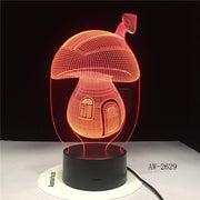 3D Cartoon Cute Fairy Tale Mushroom House 7 Colors illusion LED Night Lights Mood Lamp Lighting Toy Gifts Drop Ship AW-2629