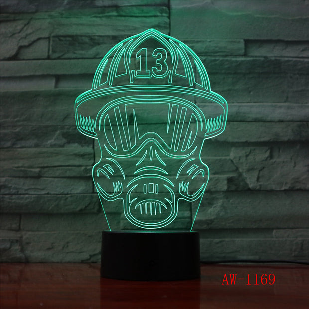 LED 3D Fireman Mask Modeling USB Night Lights Creative Firefighter Table Lamp Home Decor 7 Colors Changing Gifts AW-1169
