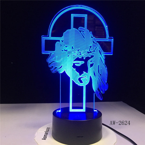 Shepherd Psalm Jesus Christ Cross Usb 3d Led Night Light Gifts Desk Crucifix Table Lamp Bedroom The Lord Is My Shepherd AW-2624