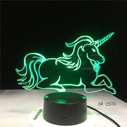 Lying Down Unicorn Romantic Gift 3D LED Table Lamp 7 Color Change Night Light Room Decor Holiday Girlfriend Kids Toys AW-2976