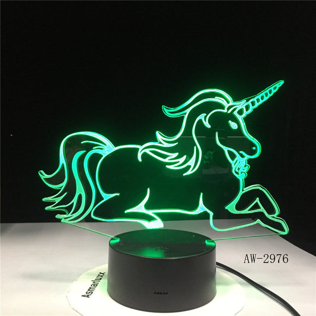Lying Down Unicorn Romantic Gift 3D LED Table Lamp 7 Color Change Night Light Room Decor Holiday Girlfriend Kids Toys AW-2976