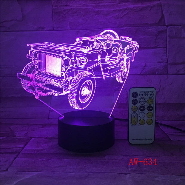 3D Dynamic Tractor Car Vehicle 7 Colors Changing USB Desk Table Lamp Remote Touch Base Kids Birthday Xmas Toy Car Gift AW-634