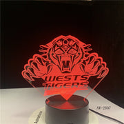 Wests Tiger Team 3D LED RGB Night Light 7 Colors Change USB Desk Lamp Kids Sports Gift Home Decor Lava Lamp Dropshipping AW-2607