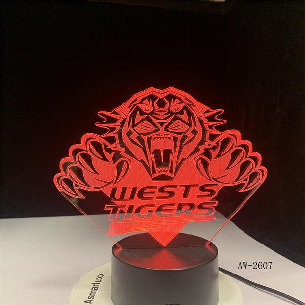 Wests Tiger Team 3D LED RGB Night Light 7 Colors Change USB Desk Lamp Kids Sports Gift Home Decor Lava Lamp Dropshipping AW-2607
