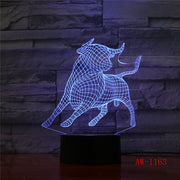 Bullfighting LED Night Light 3D Illusion 7 Color Changing Decorative Light Gift Animals Desk Night Lamp Cattle AW-1163