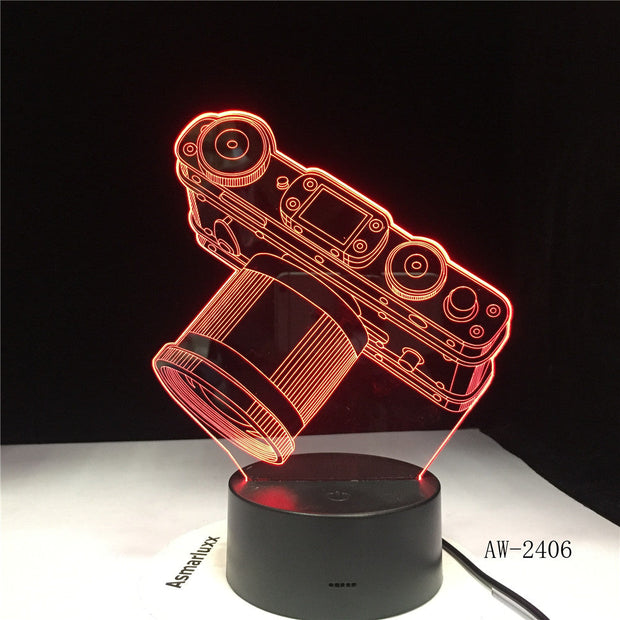 Novelty Camera 3D Lamp LED Battery Power Light Touch 7 Color Changing USB Table Night Light Bedside Decoration Dropship AW-2406