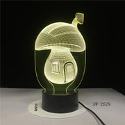 3D Cartoon Cute Fairy Tale Mushroom House 7 Colors illusion LED Night Lights Mood Lamp Lighting Toy Gifts Drop Ship AW-2629