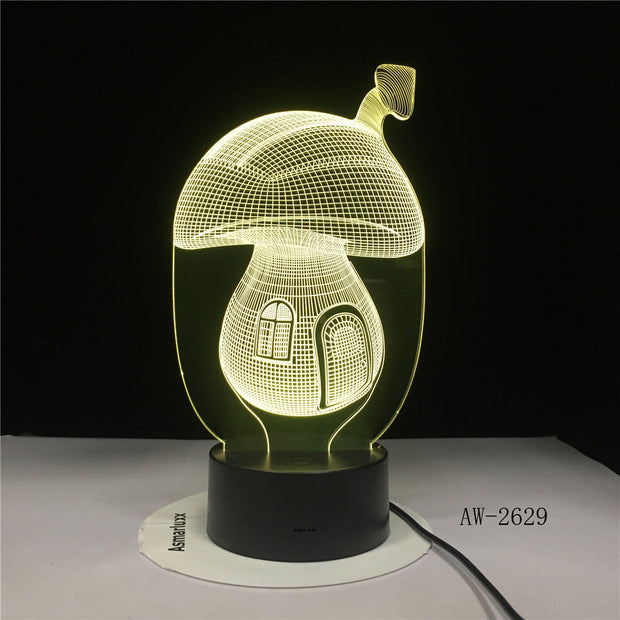 3D Cartoon Cute Fairy Tale Mushroom House 7 Colors illusion LED Night Lights Mood Lamp Lighting Toy Gifts Drop Ship AW-2629
