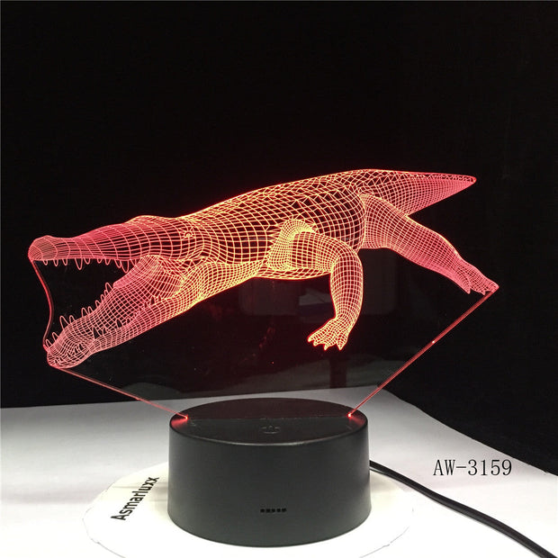 Crocodile Led 3d Night Light Bulbing Usb 3d Night Light Baby Christmas Kids Gif Children Bedroom Atmosphere Table Lamp AW-3159