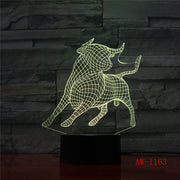 Bullfighting LED Night Light 3D Illusion 7 Color Changing Decorative Light Gift Animals Desk Night Lamp Cattle AW-1163