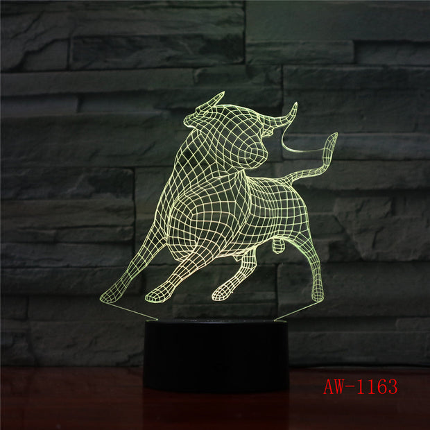Bullfighting LED Night Light 3D Illusion 7 Color Changing Decorative Light Gift Animals Desk Night Lamp Cattle AW-1163