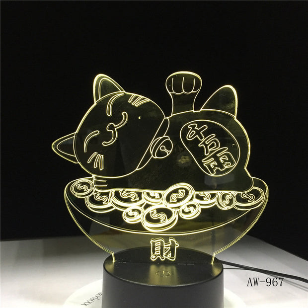 Japanese Good Fortune Treasure Cat 3D Night Lava Lamp Creative 7 Color Changing LED Light Mood Bedroom Table Decor Gift AW-967