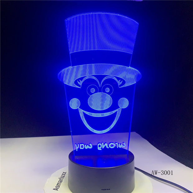 Creative Gifts Clown lamp 3D illusion LED Table lamp LED 7 Color changing USB Kids Bedroom Room Decoration Luminaria AW-3001