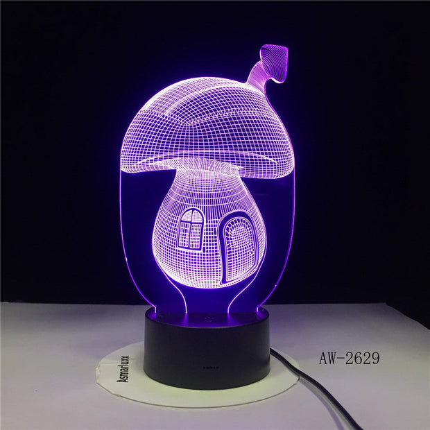 3D Cartoon Cute Fairy Tale Mushroom House 7 Colors illusion LED Night Lights Mood Lamp Lighting Toy Gifts Drop Ship AW-2629