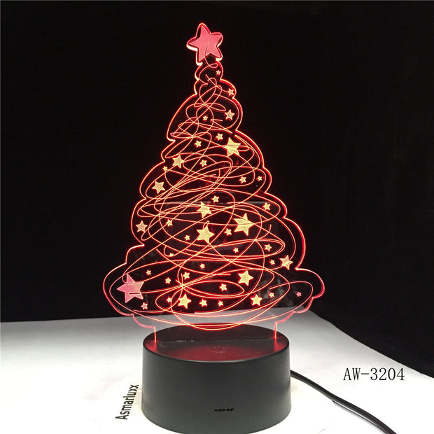 3D Effect LED Table Lamp Christmas Tree USB Powered Night Light Table Light for Home Bar Cafe Office Restaurant Choice AW-3204