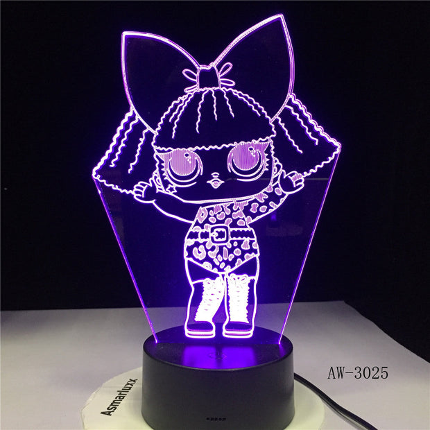 Little Girl 3D Led Kid Bedside Lighting Decor NightLight Cartoon Characters Gifts Table Lamp 7 Color Change Usb Light AW-3025